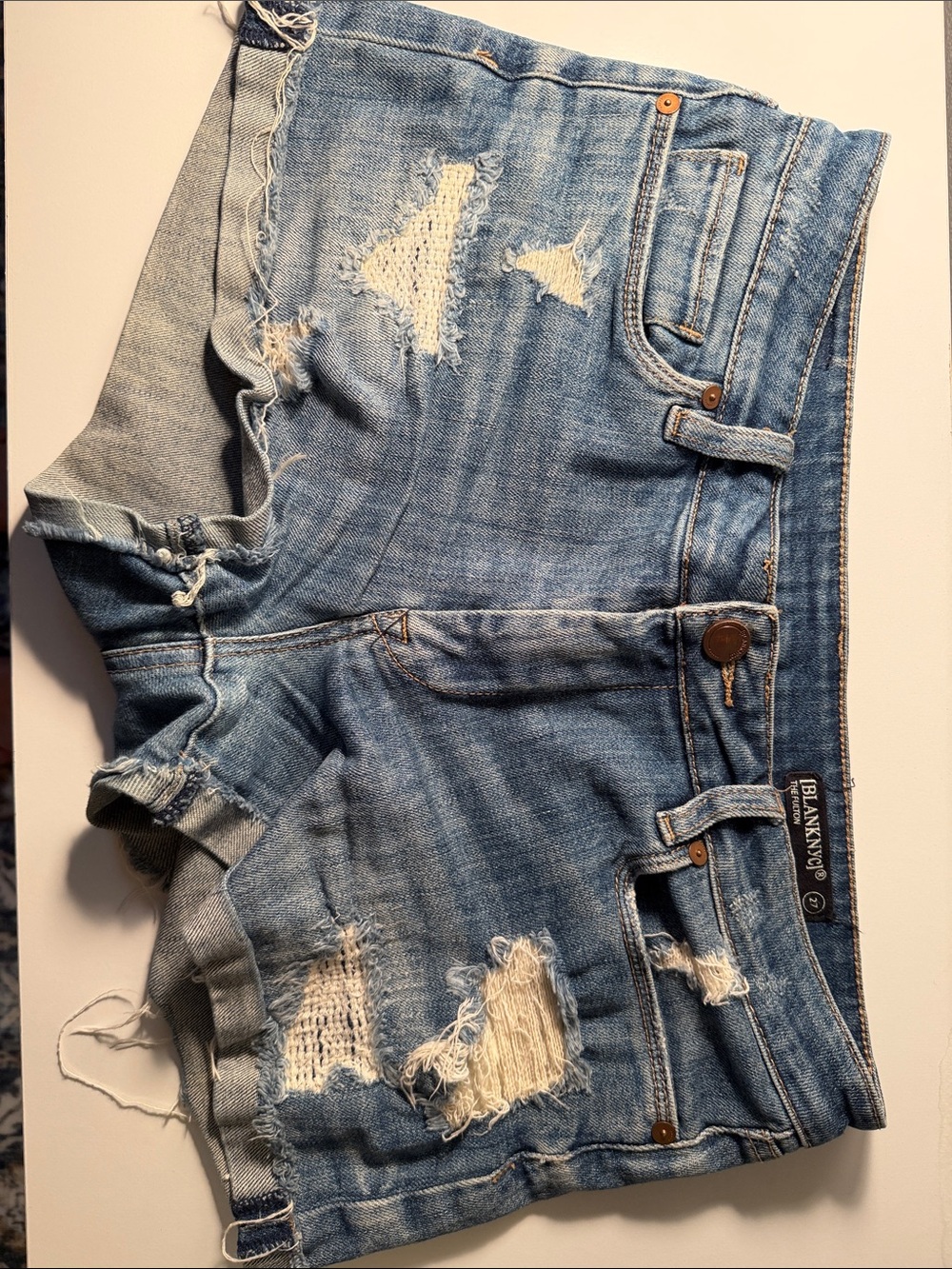 Blank NYC Light Blue Distressed Denim Shorts